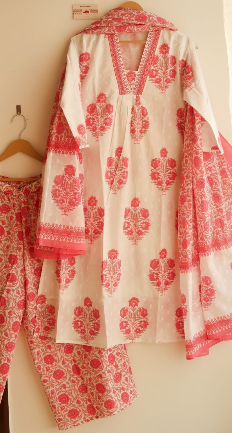 Pink Roses Three piece Cotton Suit Set - Blend of Fun - Image 2