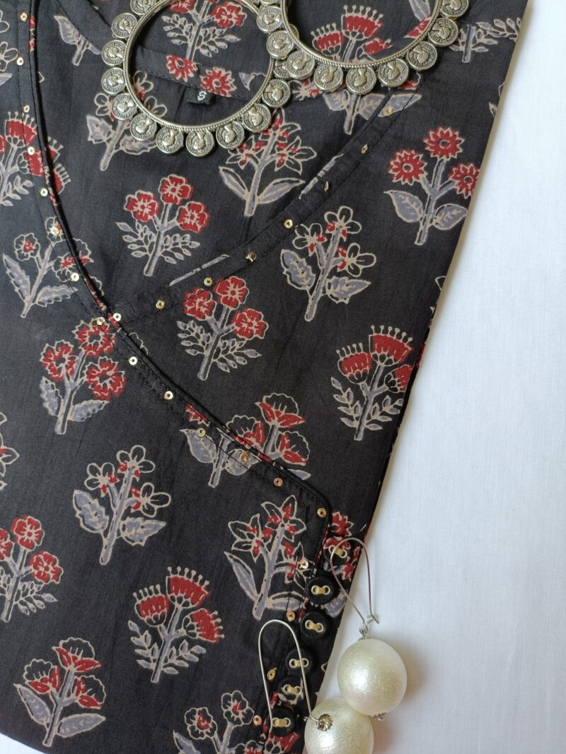 "Sameera" Black hand block printed cotton Kurta-S - Image 3