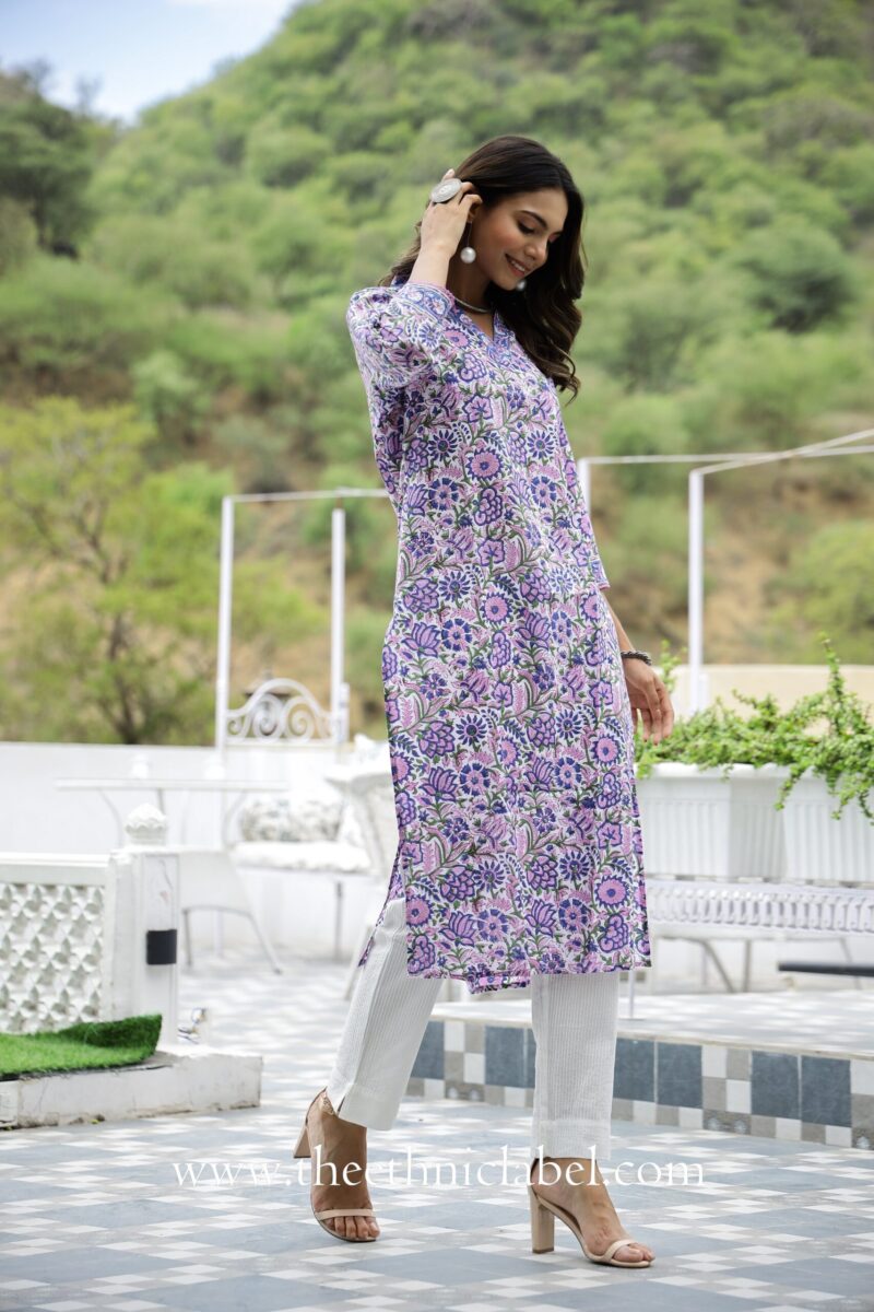 "Maahru" Hand Block Printed Cotton Kurta - Image 3
