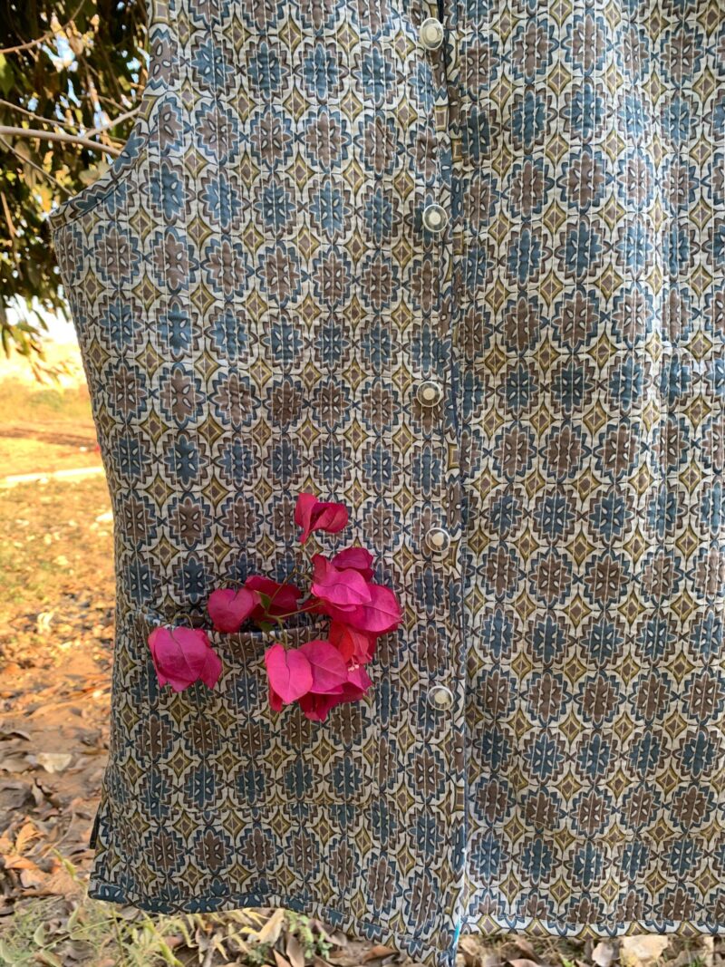 Blue-Grey Hand Block Printed Reversible Jacket - Image 5