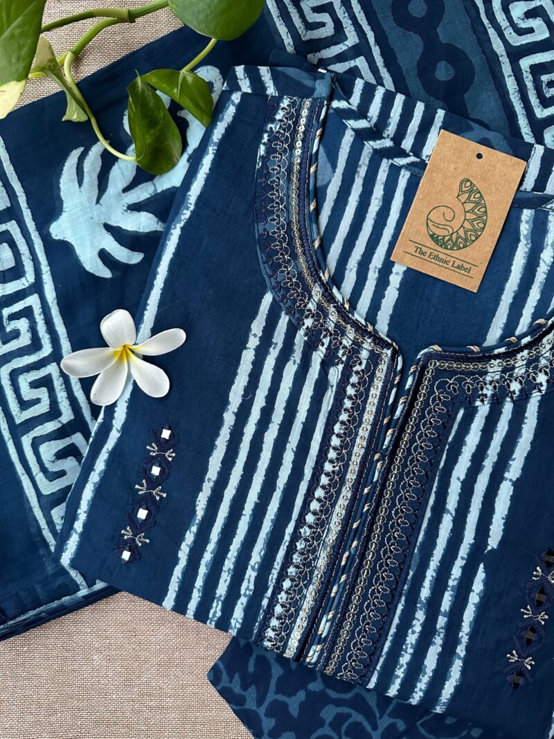 "Nazar" Indigo Hand Embroidered Kurta Set with dupatta(3pc) - Image 2